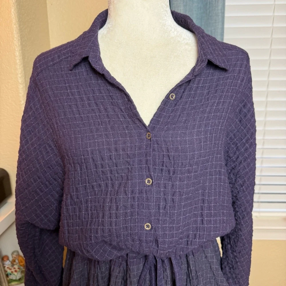 Free People Ray of Light Colorblock Shirtdress w/ Pockets Plum Sz M - Picture 5 of 11